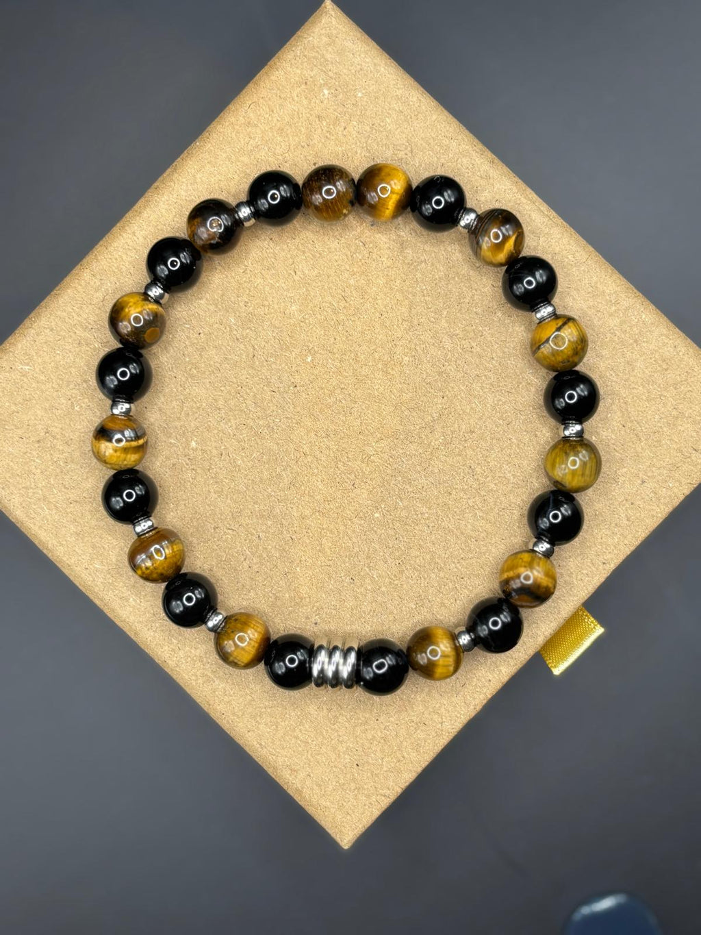 Bracelet Célyos argenté- Oeil de Tigre- Onyx A