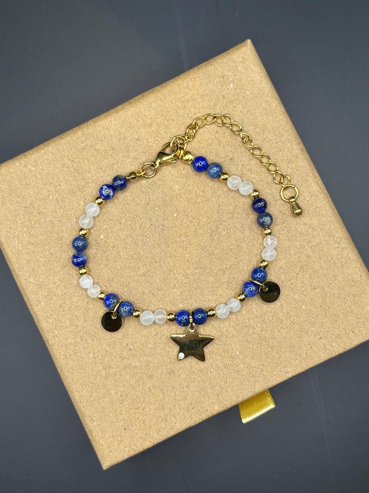 Bracelet Mira doré Lapis Lazuli et cristal de roche